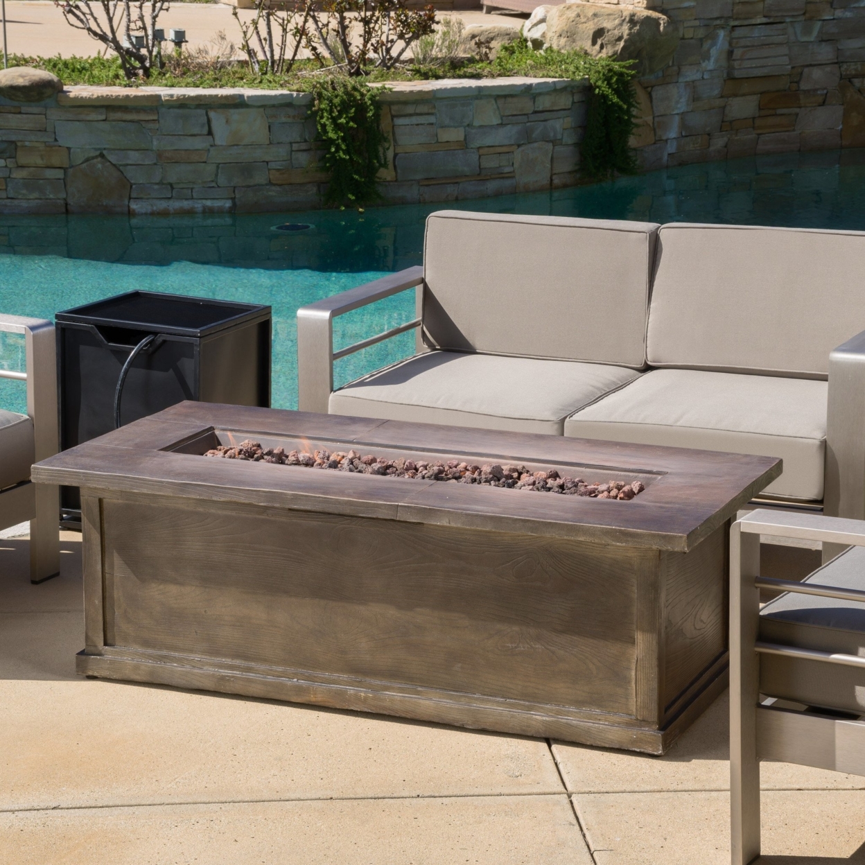 Pablo Outdoor 56-inch Rectangular Propane Fire Table - Gray Wood