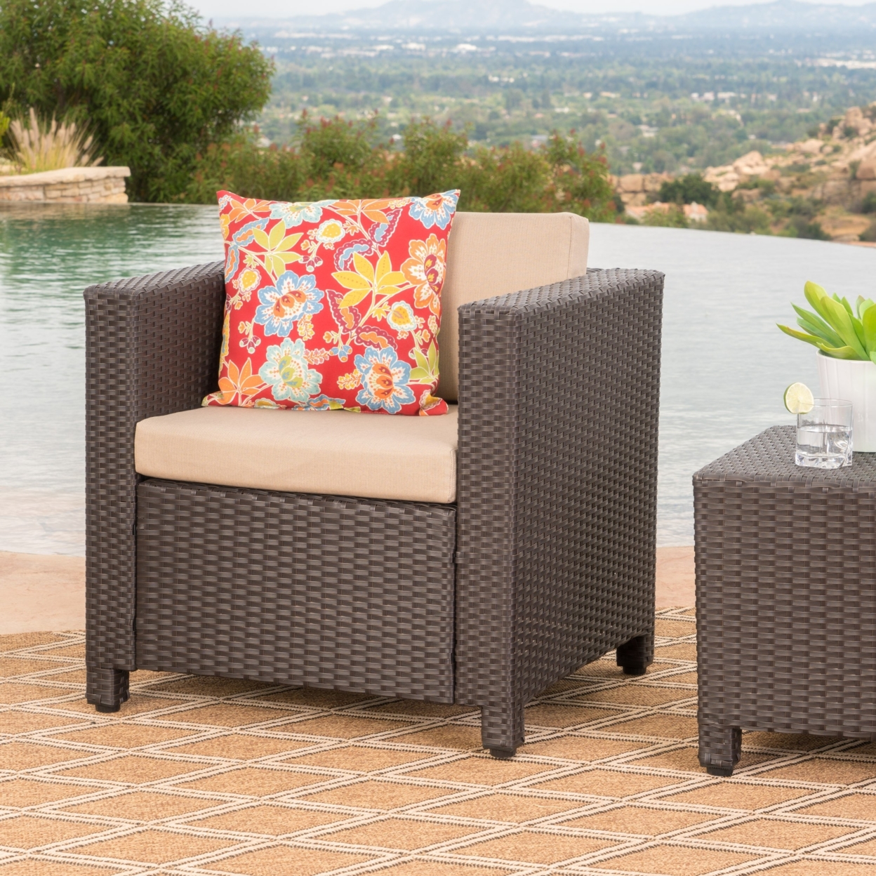 Pueblo Outdoor Wicker Club Chair(s) With Water Resistant Cushions - Mixed Black/dark Gray, Qty Of 2
