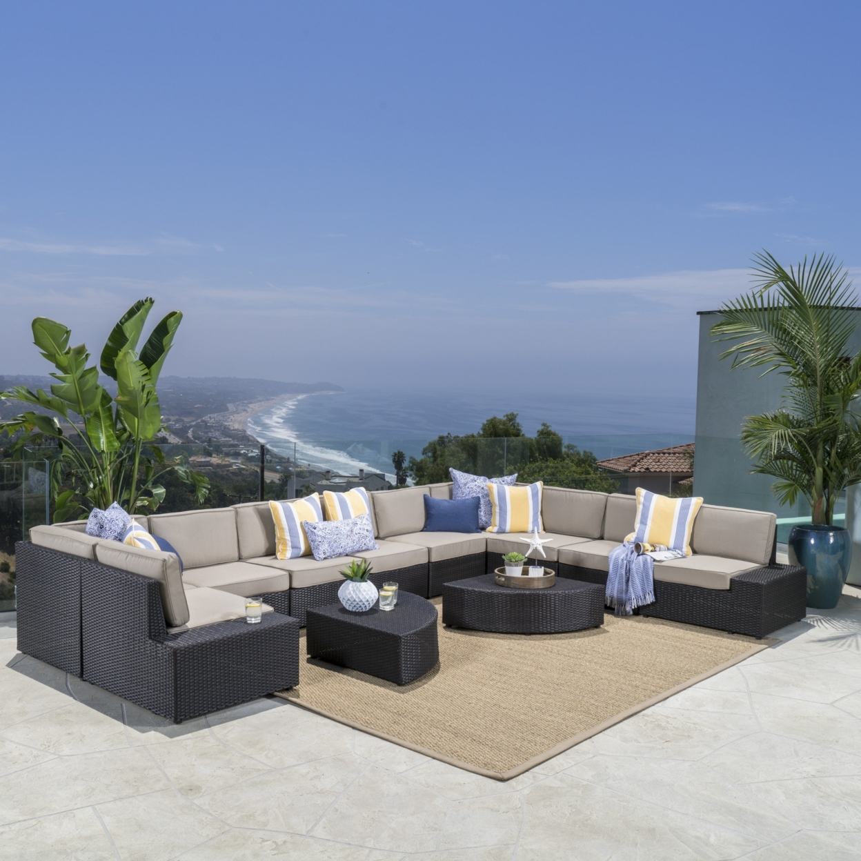 Reddington 12pc Outdoor Wicker Sectional Sofa Set With Cushions - Gray