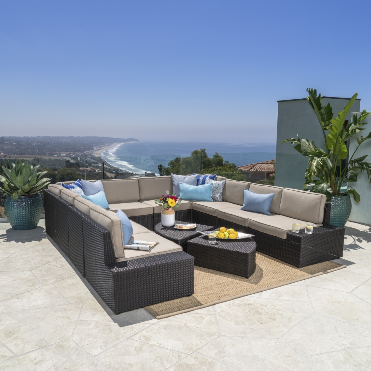 Reddington 12pc Outdoor Wicker Sectional Sofa Set With Cushions - Gray