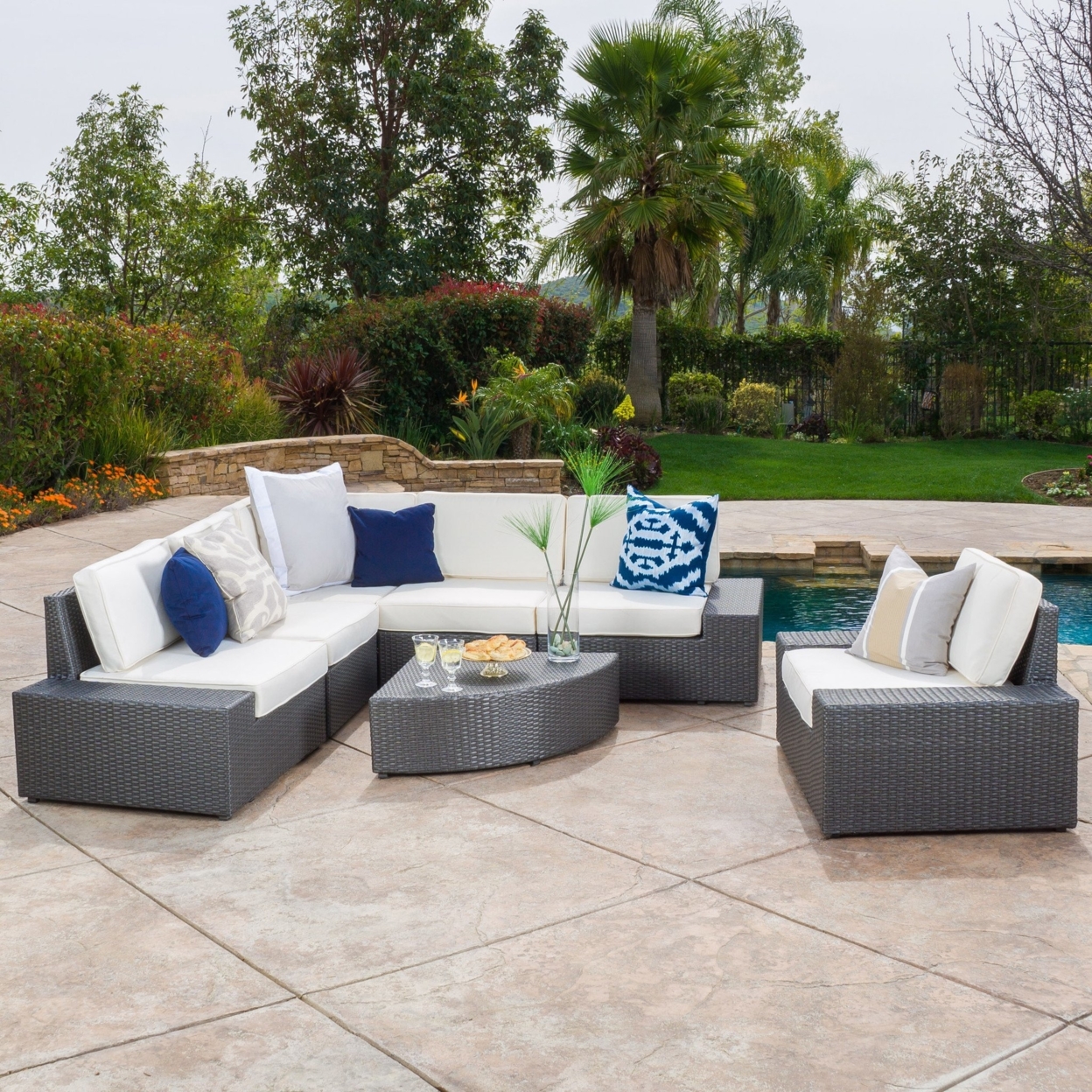 Reddington 7pc Outdoor Grey Wicker Sofa Set With Cushions