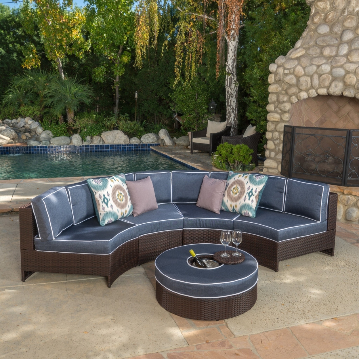 Riviera 5pc Outdoor Sectional Sofa Set With Ice Bucket Ottoman - Beige