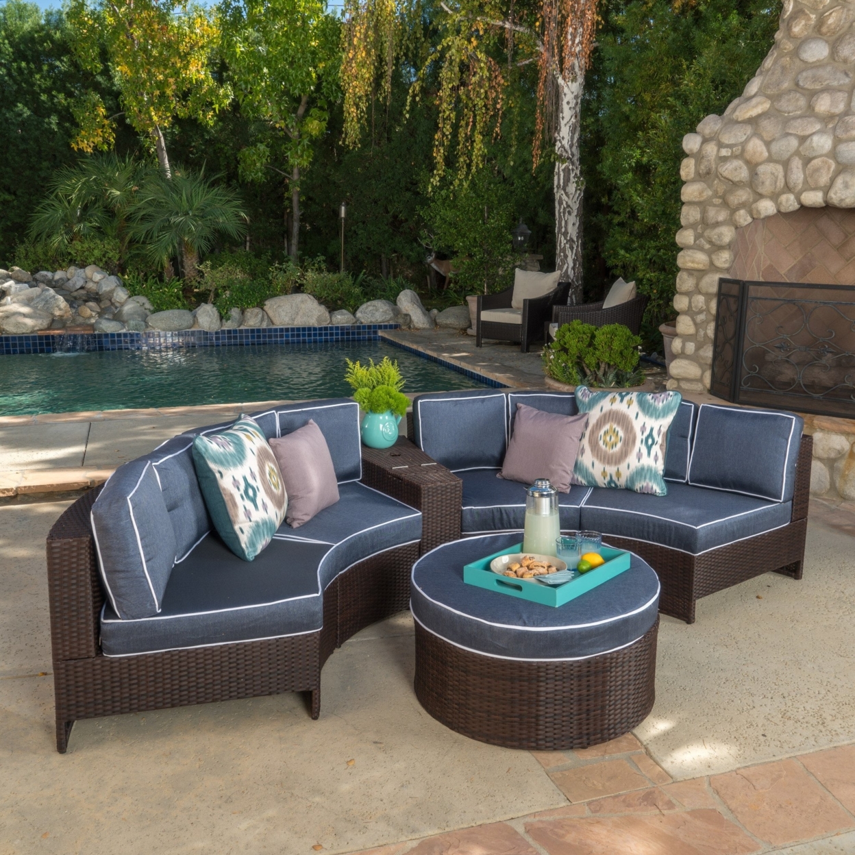 Riviera 6pc Outdoor Sectional Sofa Set With Storage Trunk - Beige