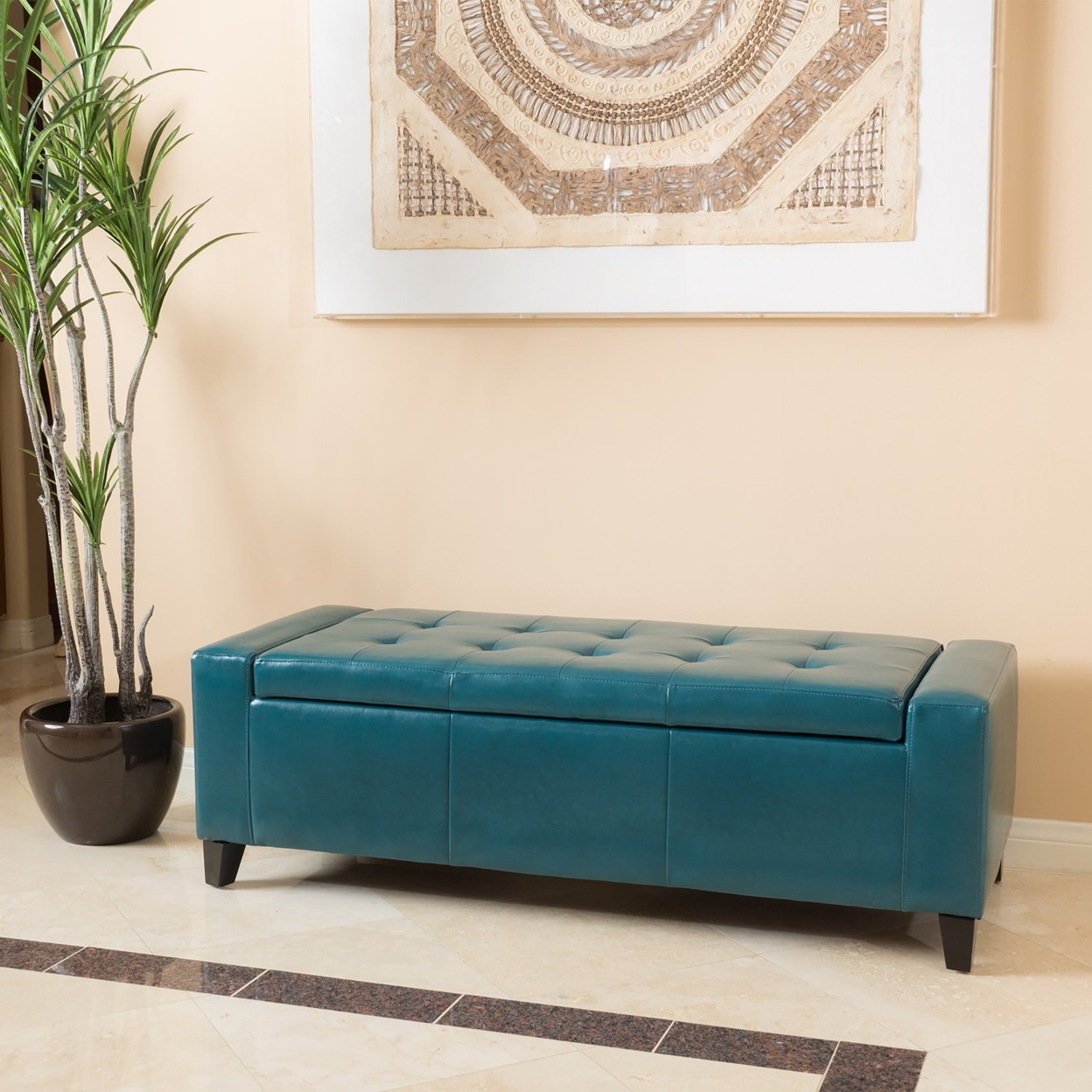 Robin Teal Leather Storage Ottoman Bench