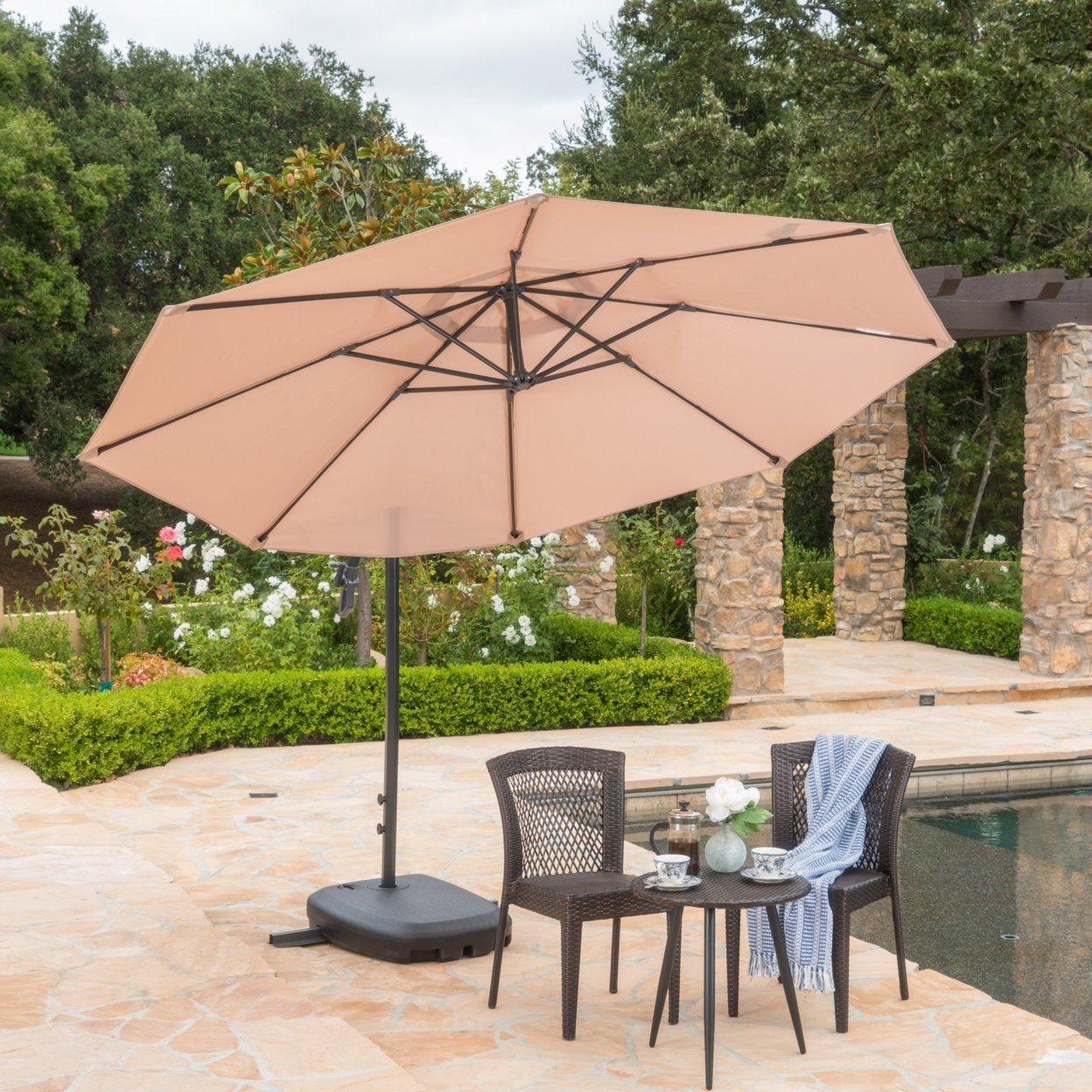 Sahara Outdoor Water Resistant Canopy With Plastic Base Aluminum Pole - Sand