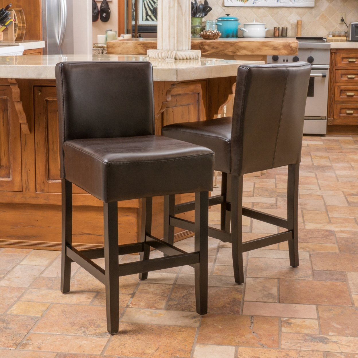 Seigel 19-Inch Brown Bonded Leather Counter Stool (Set Of 2)