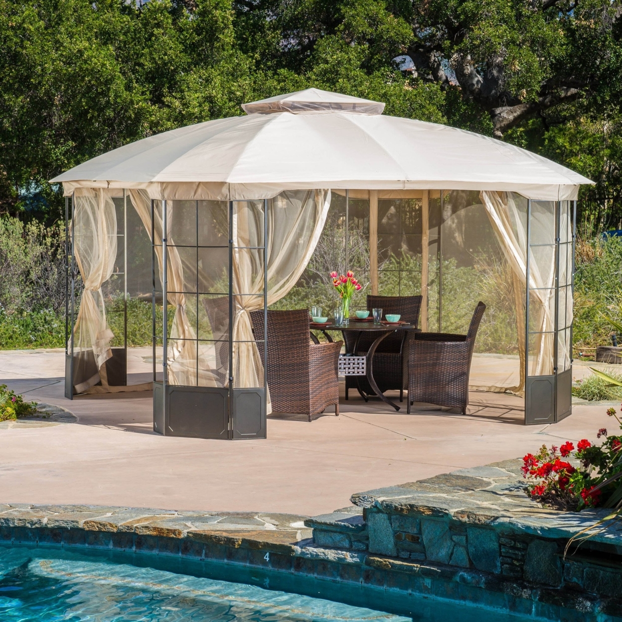Somerset Outdoor Steel Gazebo Canopy With Tan Cover