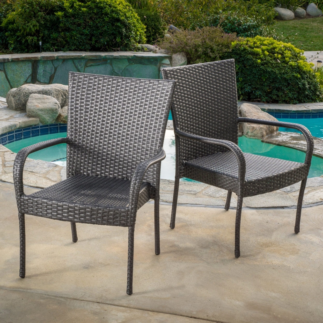 Sultana Outdoor Grey Wicker Stackable Club Chairs (Set Of 2)