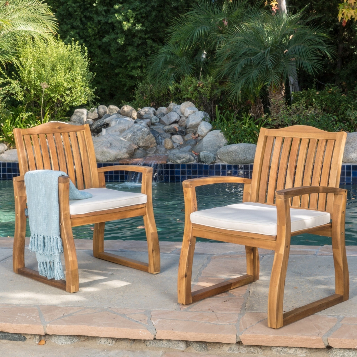 Tampa Teak Finish Acacia Wood Outdoor Patio Dining Chairs Set Of 2