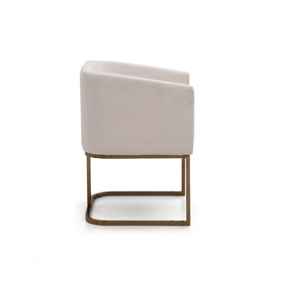 Fabric Upholstered Dining Chair With Cantilever Steel Base, White And Gold- Saltoro Sherpi