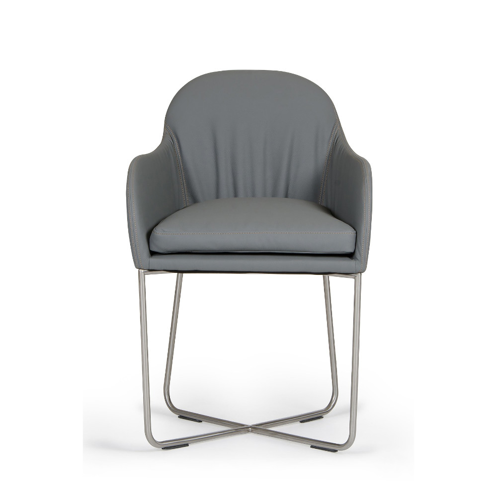 Leatherette Upholstered Dining Chair With Interlaced Metal Base, Gray- Saltoro Sherpi