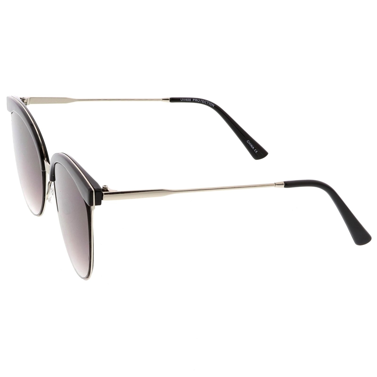 Modern Semi Rimless Cat Eye Sunglasses Cutout Slim Arms Flat Lens 55mm - Black Gold / Smoke