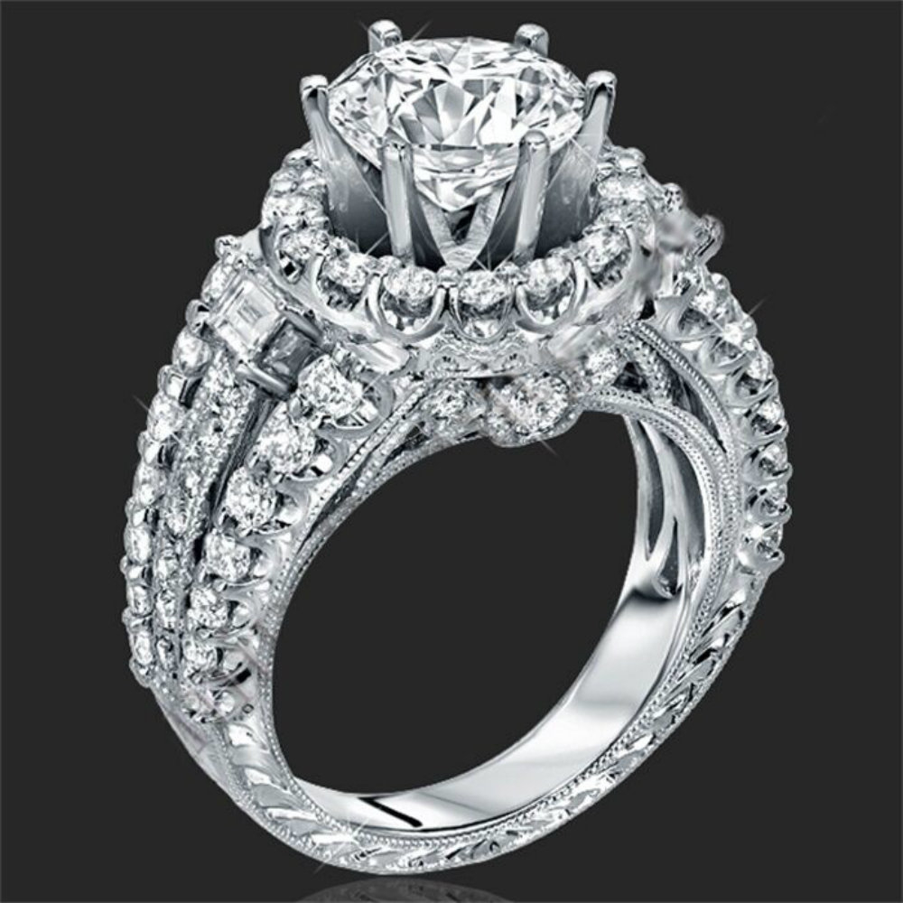 1.8 CTTW Cubic Zirconia Crystal Halo Ring Women’s Princess Cut CZ - Size 7, Round