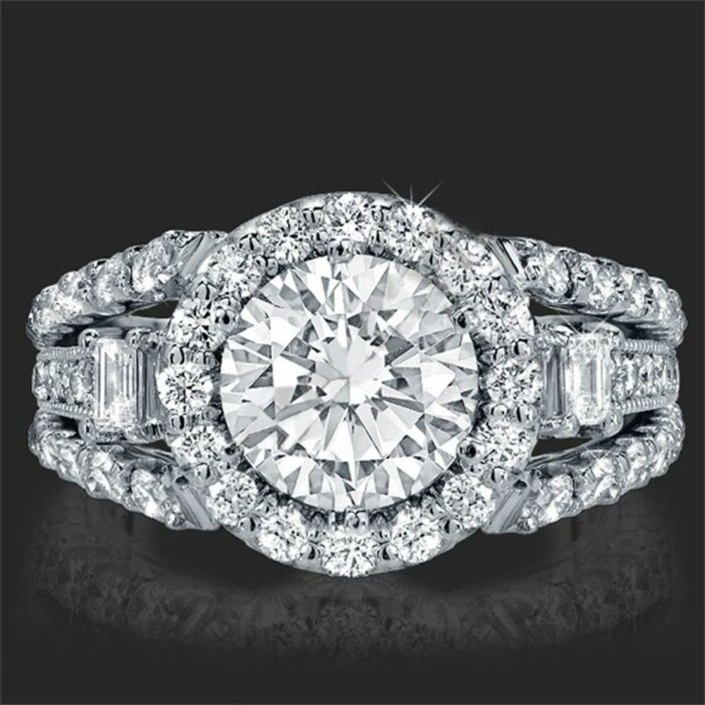 1.8 CTTW Cubic Zirconia Crystal Halo Ring Women’s Princess Cut CZ - Size 6, Round