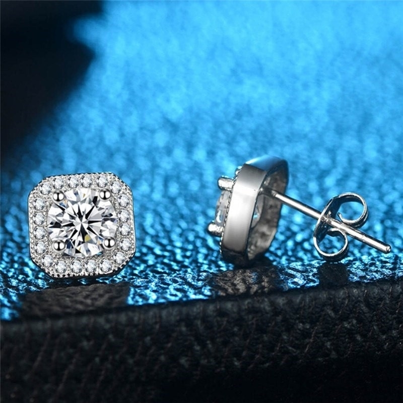 3.50 CTTW Earring Studs With CZ Halo In Sterling Silver Halo Earrings Studs