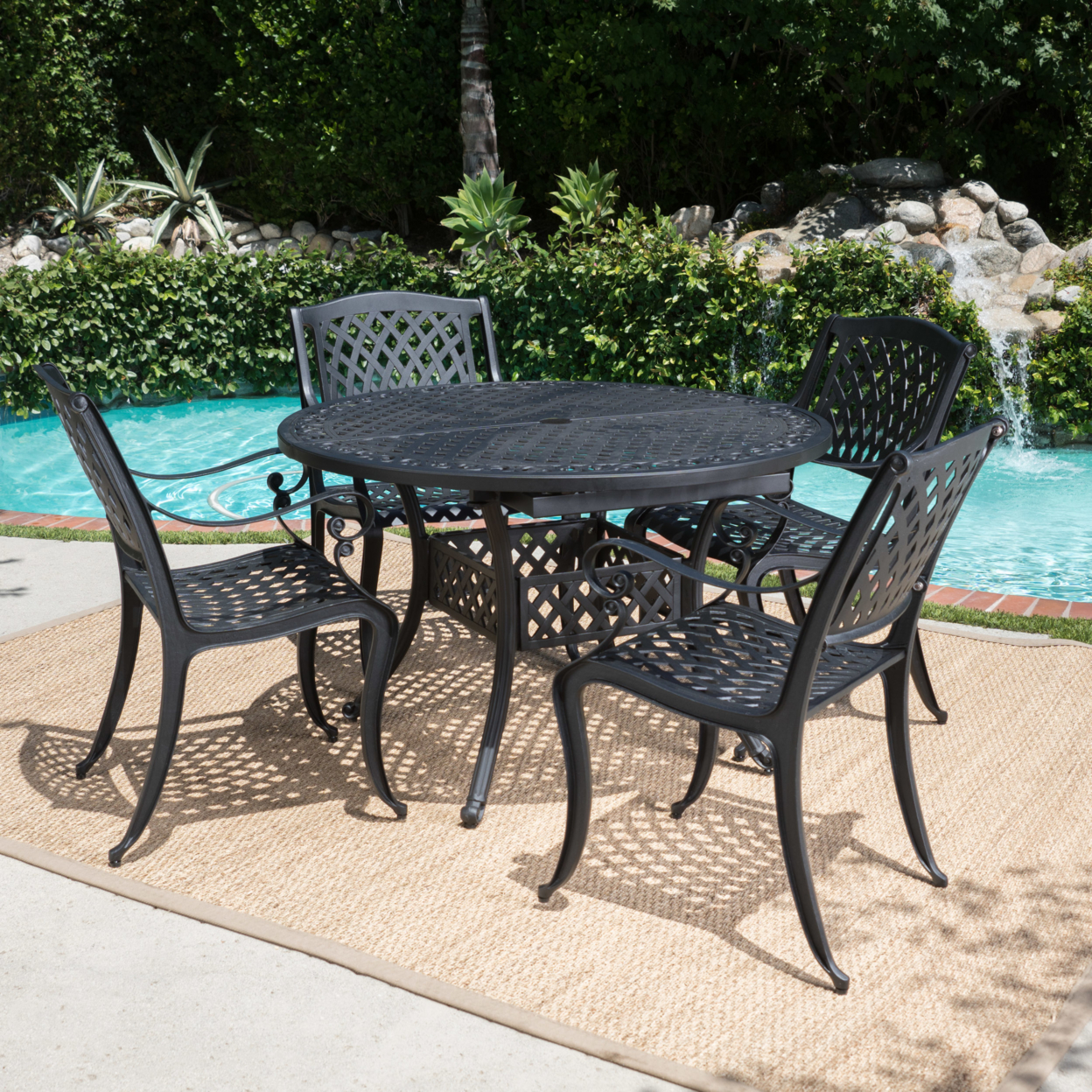 Clarisse Outdoor 5 Piece Hammered Bronze Finished Aluminum Dining Set With Expandable Table - Hammered Bronze