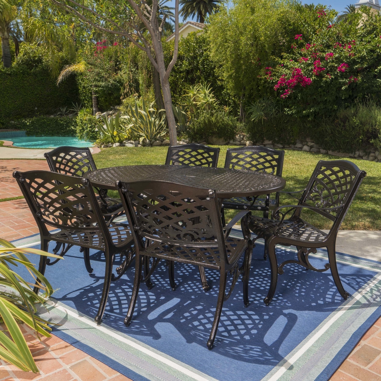 Clarisse Outdoor 7 Piece Dining Set With Expandable Aluminum Table - Black Sand