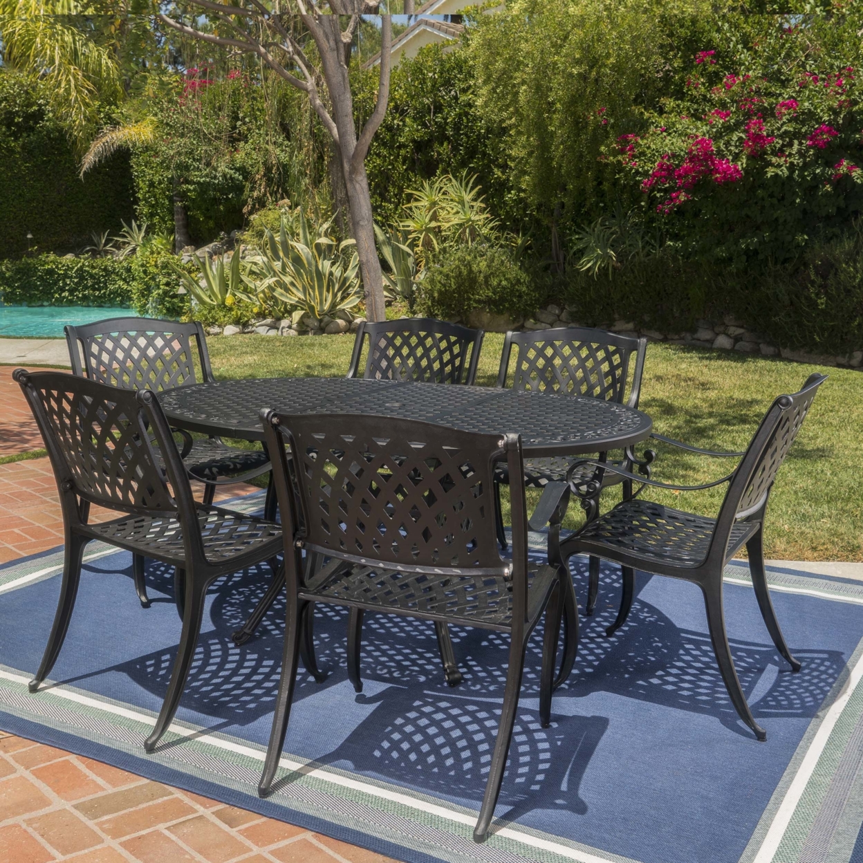 Clarisse Outdoor 7 Piece Dining Set With Expandable Aluminum Table - Black Sand