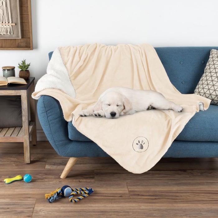 Waterproof Pet Blanket 60inx50in Soft Plush Throw Protects Couch, Chair, Car, Bed From Spills, Stains Or Fur-Machine Washable (Cream))