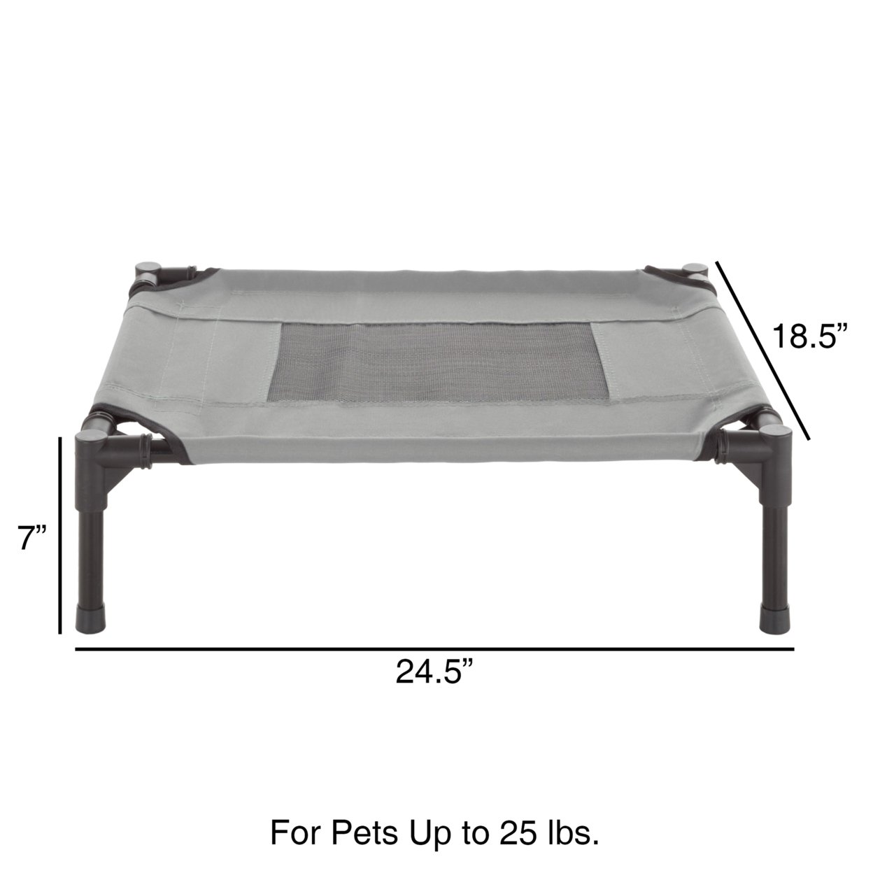 Elevated Pet Bed-Portable Raised Cot-Style Bed Non-Slip Feet, 24.5x 18.5x 7 For Dogs, Cats, And Small Pets Gray