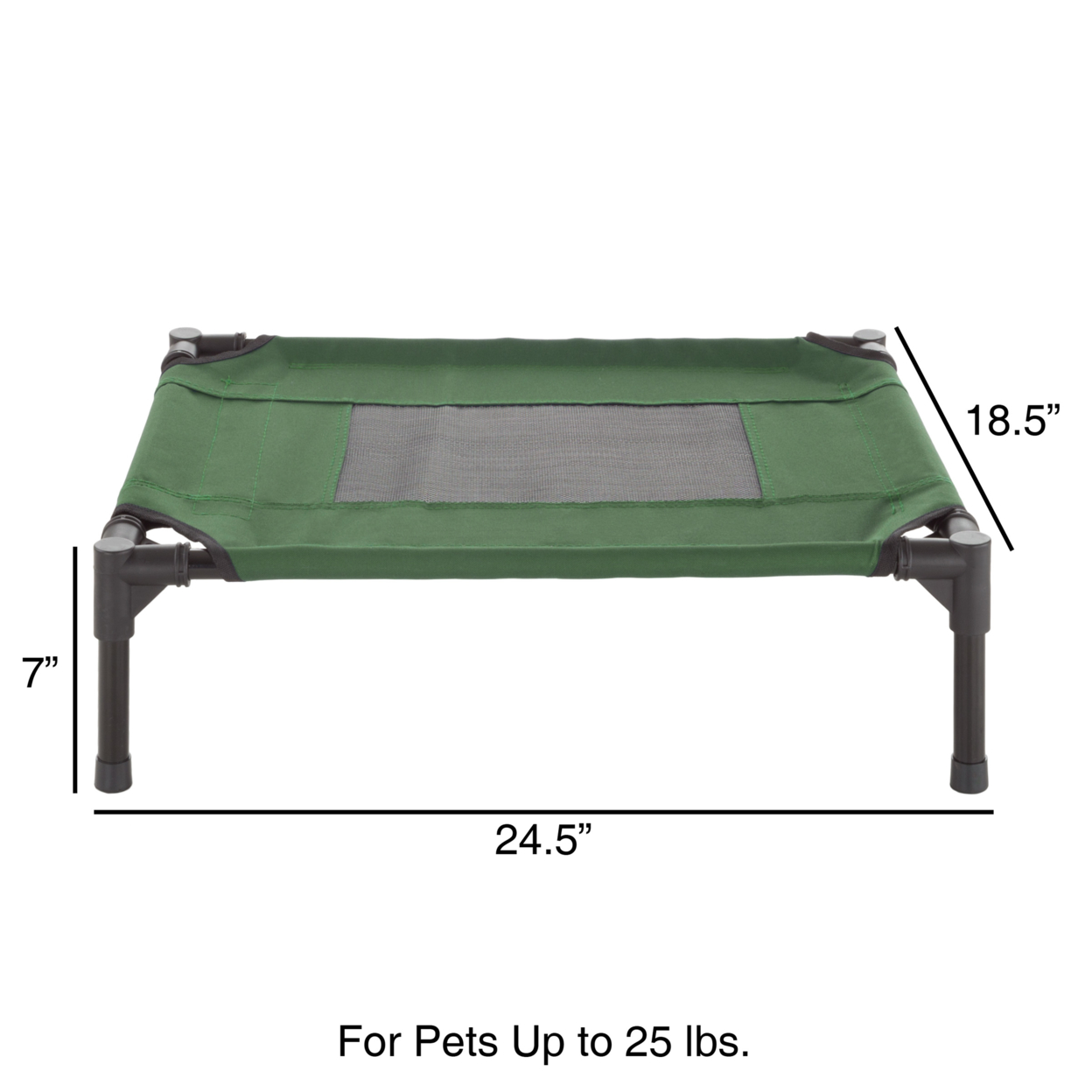 Elevated Pet Bed-Portable Raised Cot-Style Bed W/ Non-Slip Feet, 24.5x 18.5x 7 For Dogs Or Pets Green