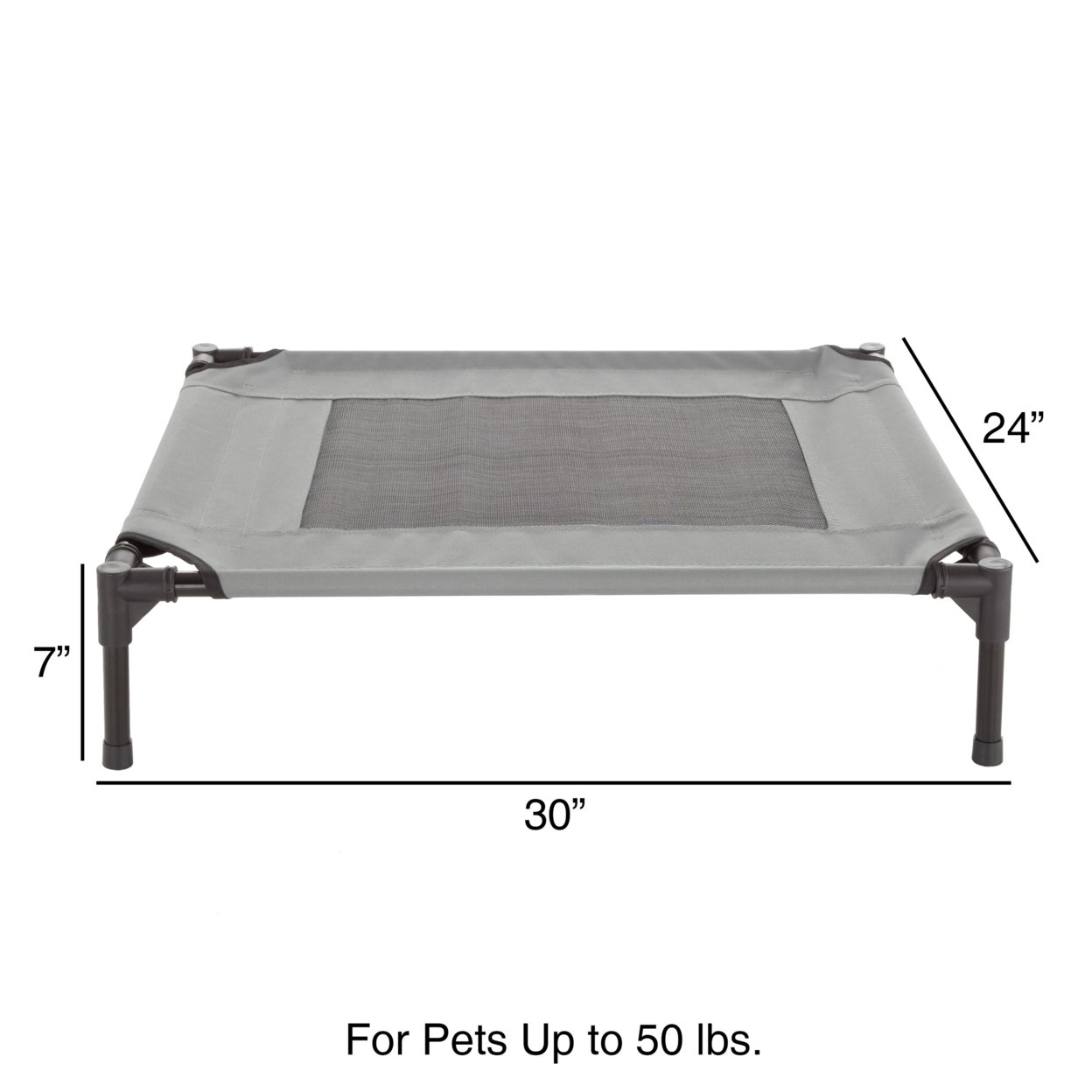 Elevated Pet Bed-Portable Raised Cot-Style Bed W/ Non-Slip Feet, 30x 24x 7 For Dogs Medium Gray