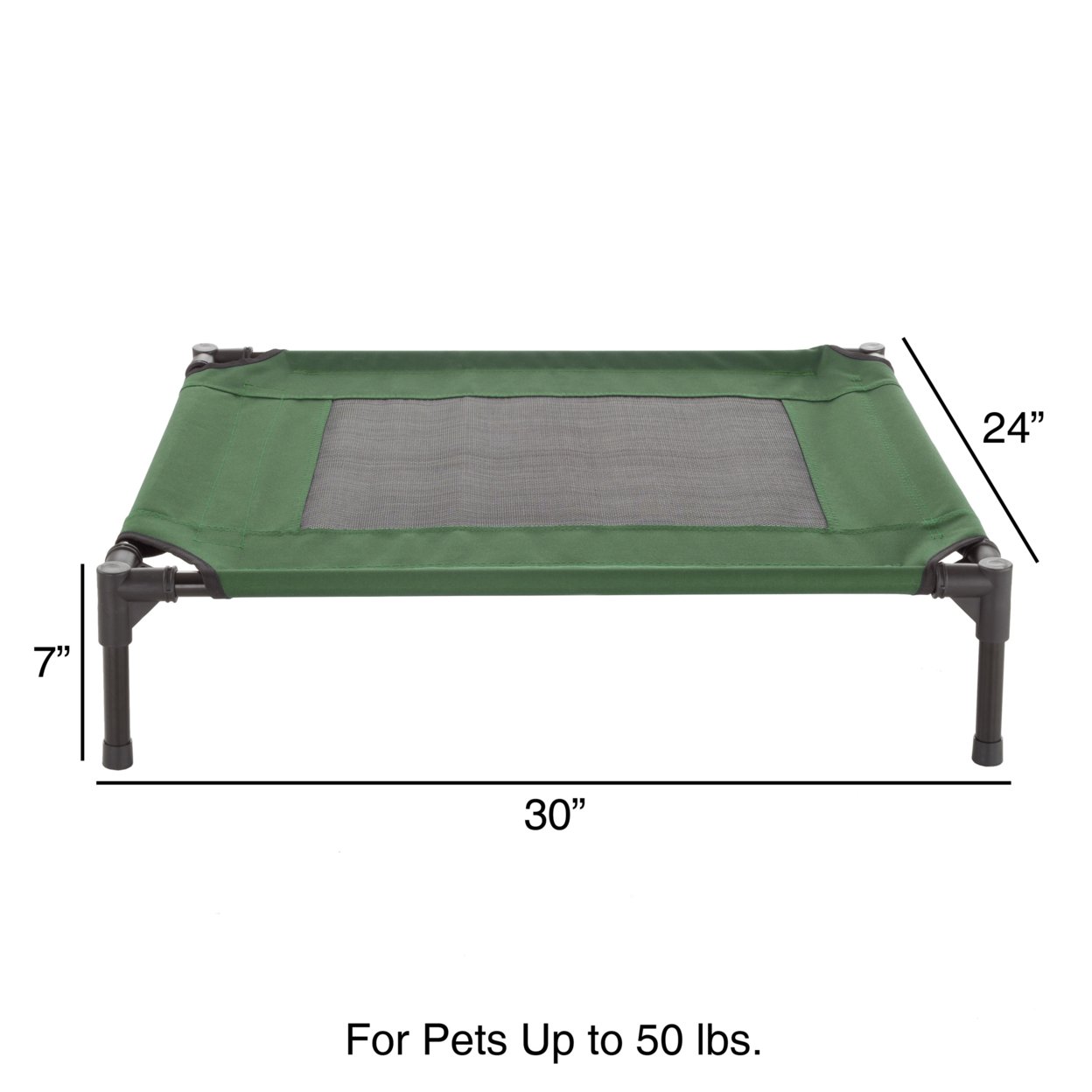 Elevated Pet Bed-Portable Raised Cot-Style Bed W/ Non-Slip Feet, 30x 24x 7 For Dogs Medium Green