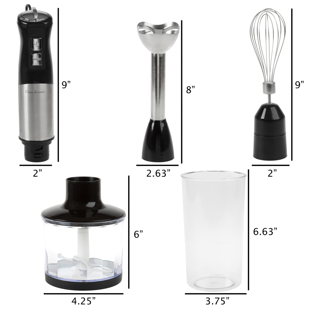 Classic Cuisine 4-In-1 Stainless Steel Immersion Blender Set