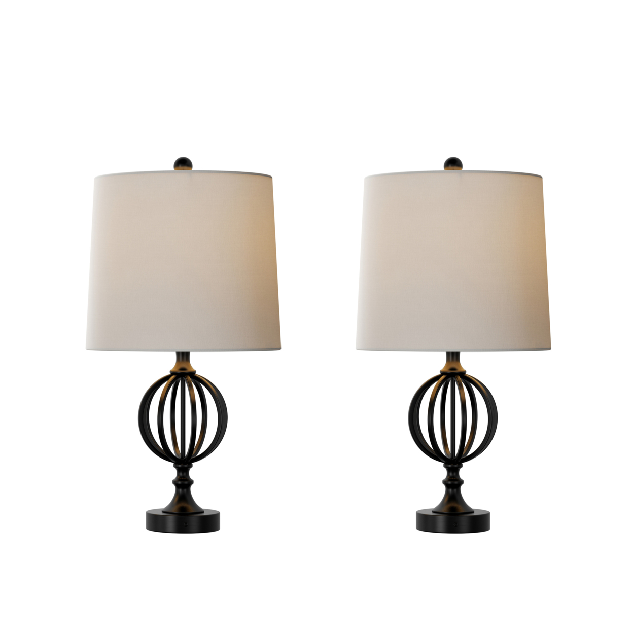 Table Lamps- Set Of 2 Openwork Iron Orb Lights, Bulbs And Shades Included-Modern Rustic Style Perfect Accent Pieces