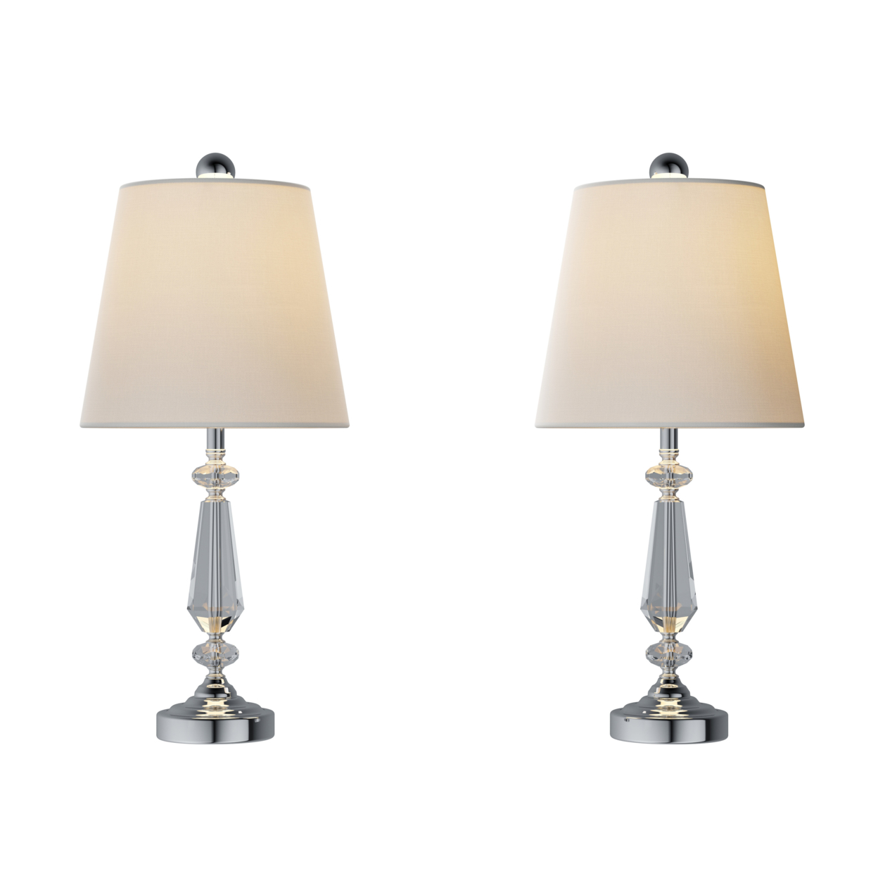 Crystal Candlestick Lamps-Set Of 2 Faceted Shiny-2 Matching Table Lamps-Elegant, Modern Accent Lights