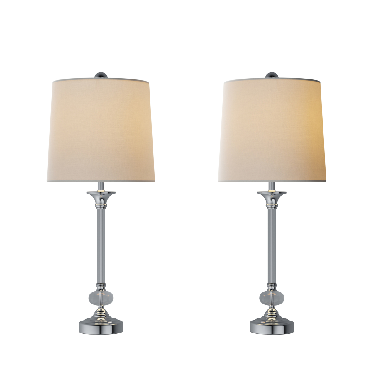 Crystal Lamps-Set Of 2 Faceted Shiny Silver Lighting-Comes With 2 Matching Table Lamps-Elegant, Modern Accent Lights