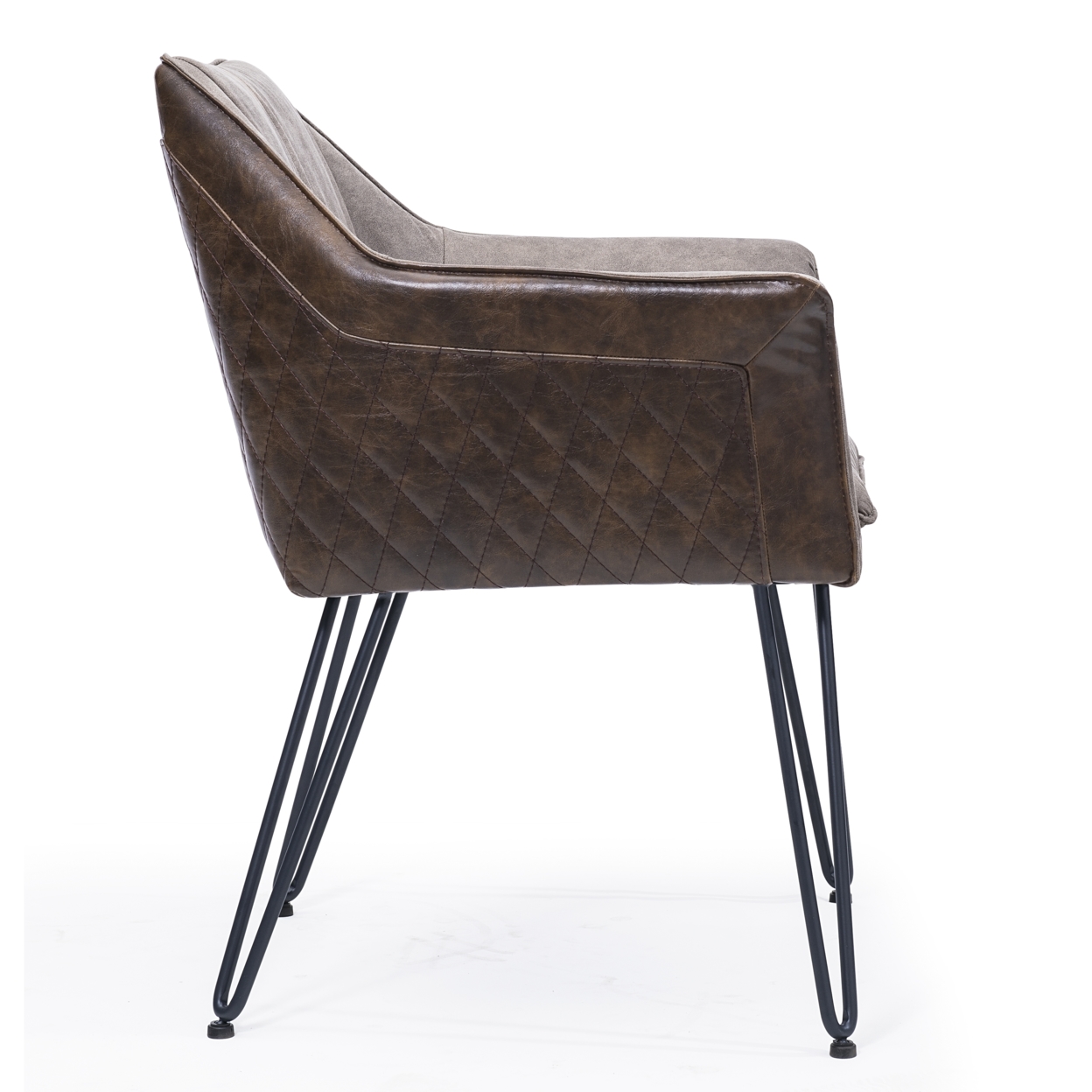 Leather Upholstered Metal Chair With Diamond Stitched Details, Rustic Brown And Black- Saltoro Sherpi