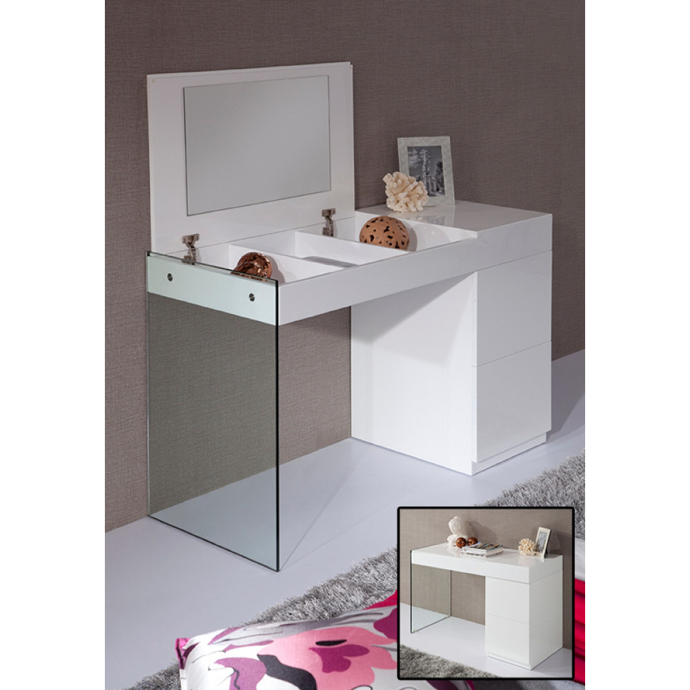 Modern Style Floating Glass Wooden Vanity With Spacious Storage, White- Saltoro Sherpi
