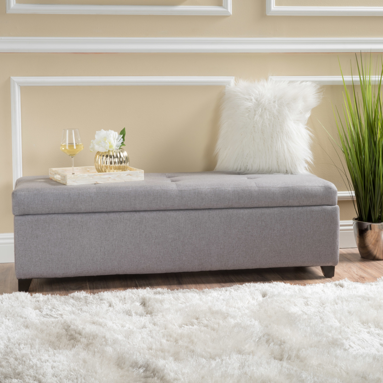 Bajia Tufted Pillow Top Fabric Stoarge Ottoman - Gray