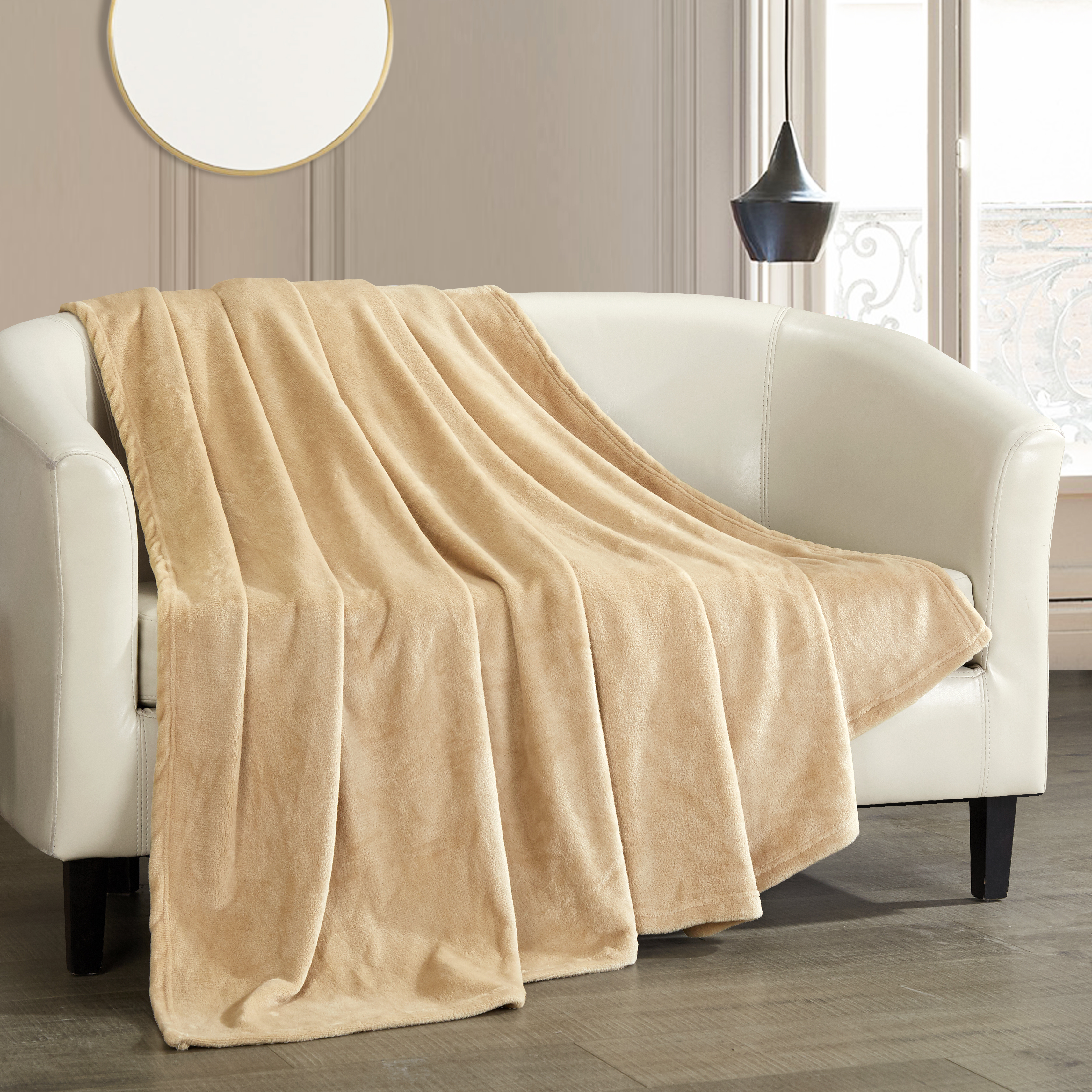 Kaeden Throw Blanket Cozy Super Soft Ultra Plush Micro Mink Fleece Decorative Design - Camel