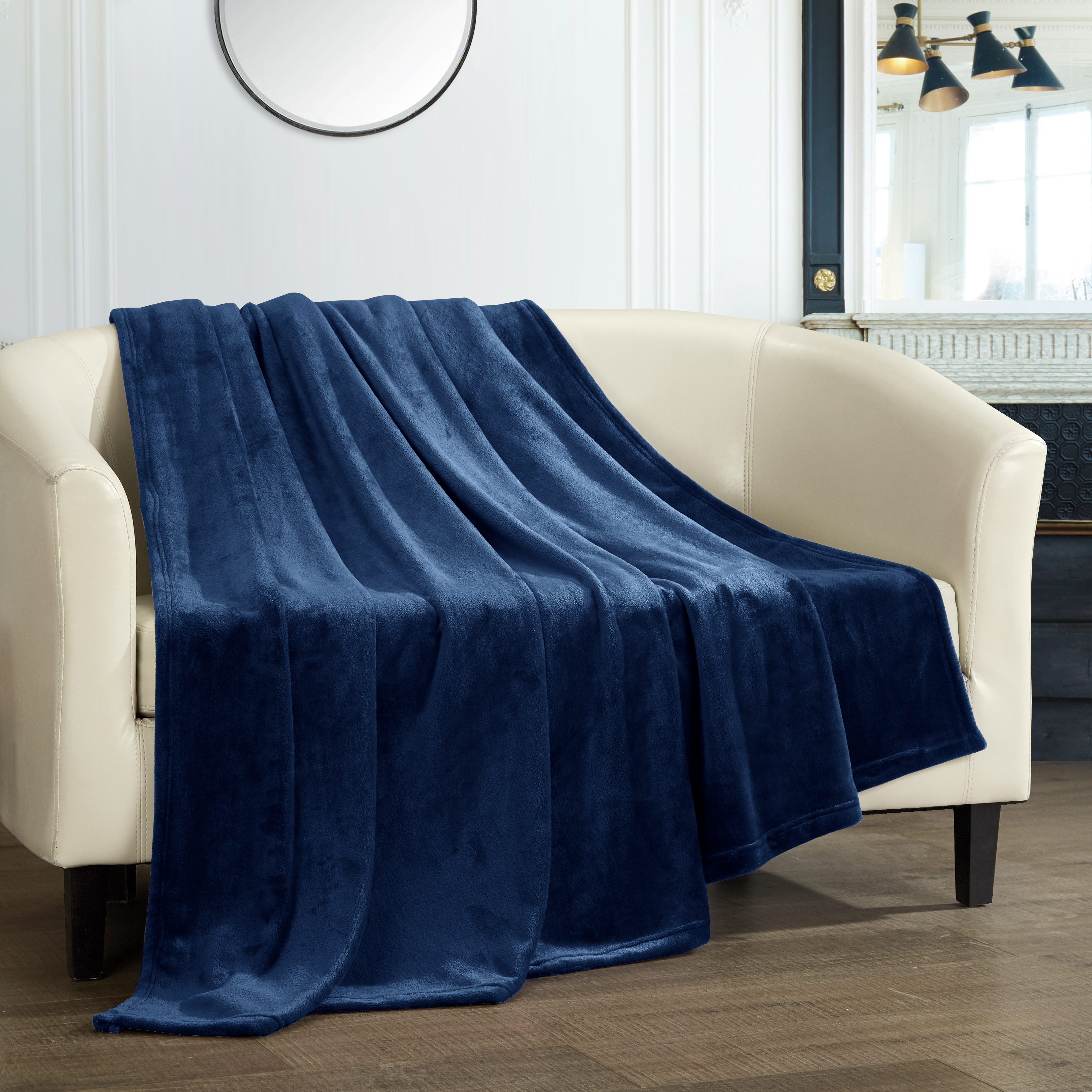 Kaeden Throw Blanket Cozy Super Soft Ultra Plush Micro Mink Fleece Decorative Design - Navy