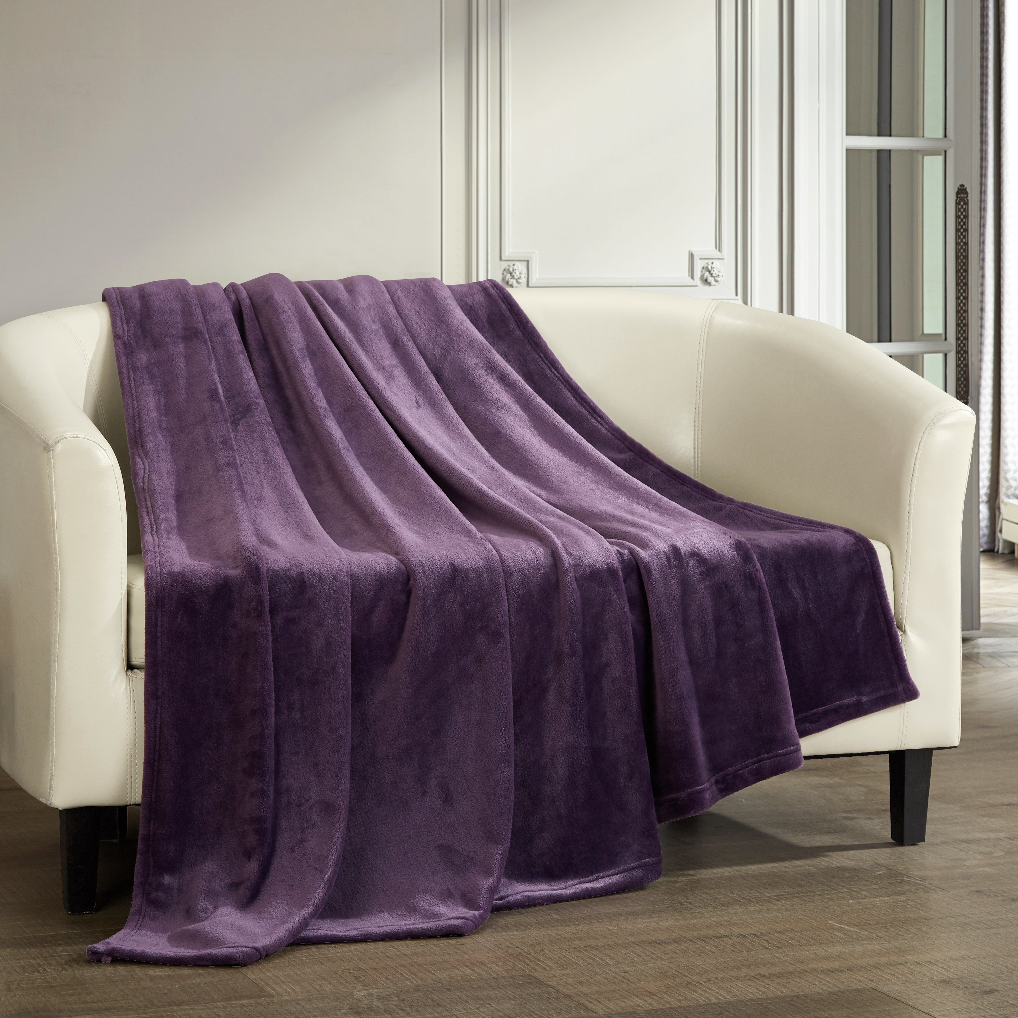 Kaeden Throw Blanket Cozy Super Soft Ultra Plush Micro Mink Fleece Decorative Design - Plum