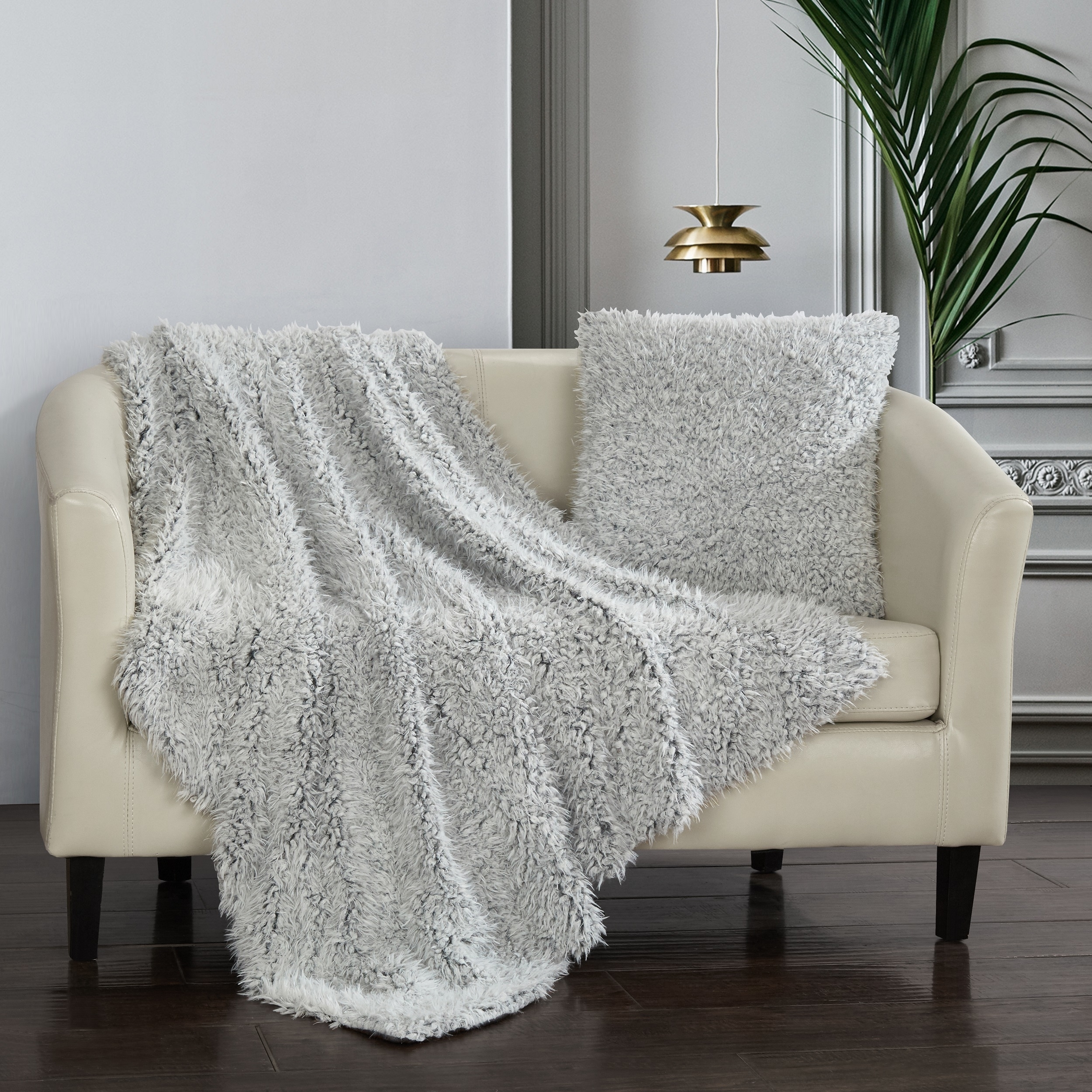 Heide Throw Blanket 2 Piece Set Cozy Super Soft Ultra Plush Shaggy Lion Faux Fur Micromink With Decorative Throw Pillow - Mauve