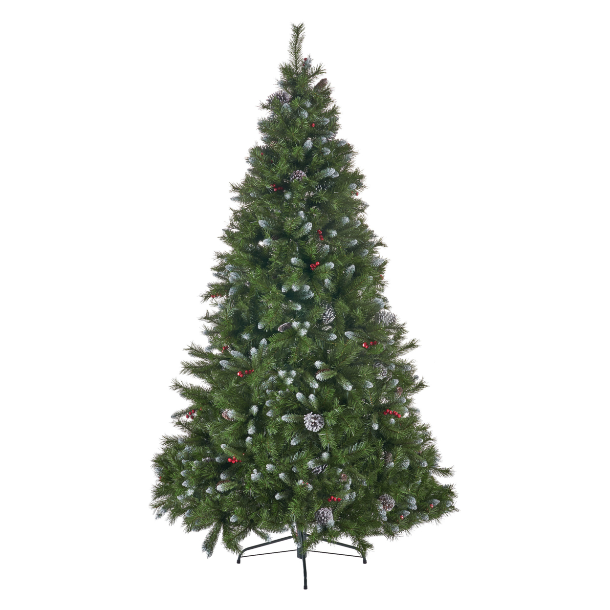 4.5-foot Mixed Spruce Pre-Lit Or Unlit Hinged Artificial Christmas Tree With Frosted Branches, Red Berries And Frosted Pinecones - Lightless