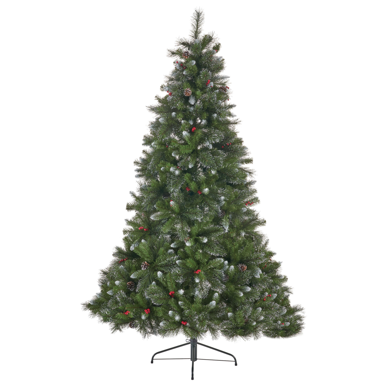 4.5-foot Mixed Spruce Pre-Lit Or Unlit Artificial Christmas Tree With Glitter Branches, Red Berries And Pinecones - Multicolor Lights