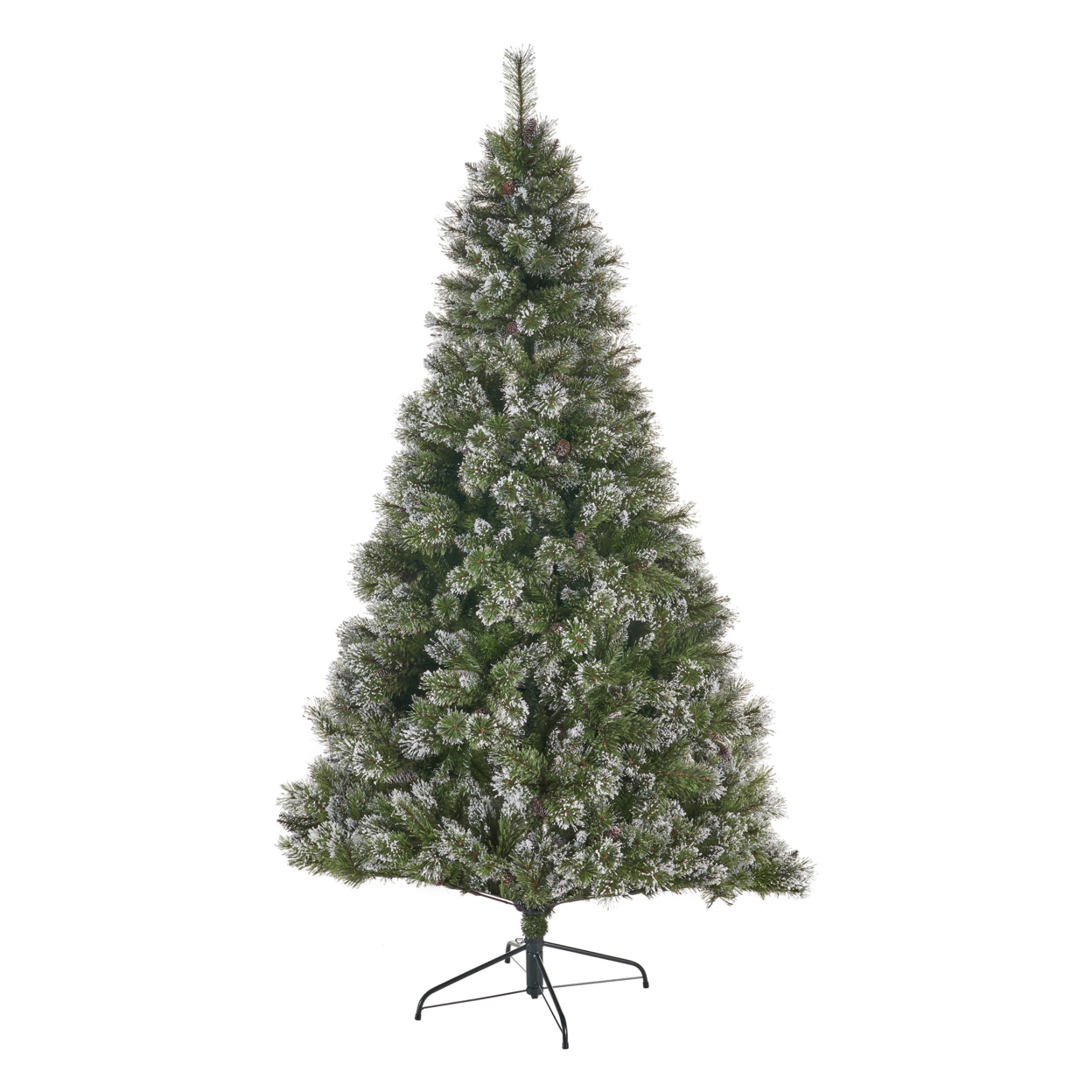 4.5-foot Mixed Spruce Pre-Lit Or Unlit Hinged Artificial Christmas Tree With Snow And Glitter Branches And Frosted Pinecones - Lightless, De