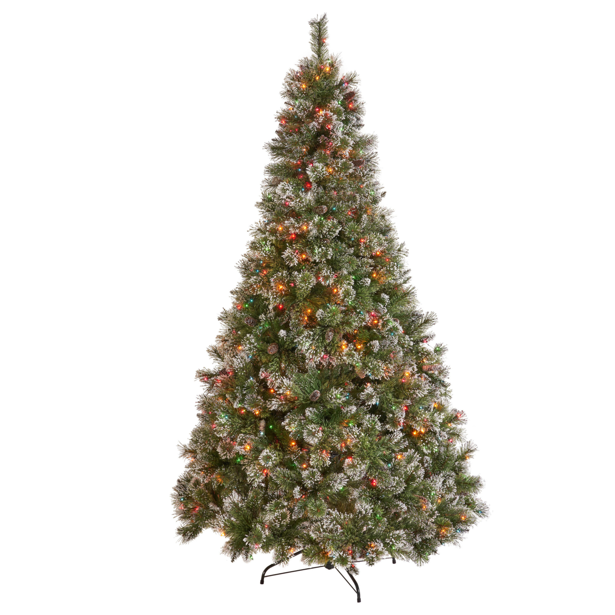 7-foot Mixed Spruce Pre-Lit Or Unlit Hinged Artificial Christmas Tree With Snow And Glitter Branches With Frosted Pinecones - Lightless, Def