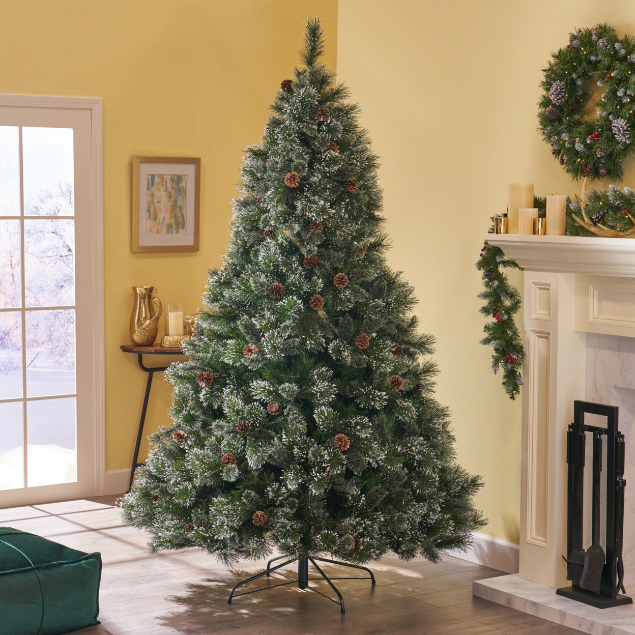 7-foot Cashmere Pine And Mixed Spruce Pre-Lit Or Unlit Artificial Christmas Tree With Snowy Branches And Pinecones - Lightless, Default