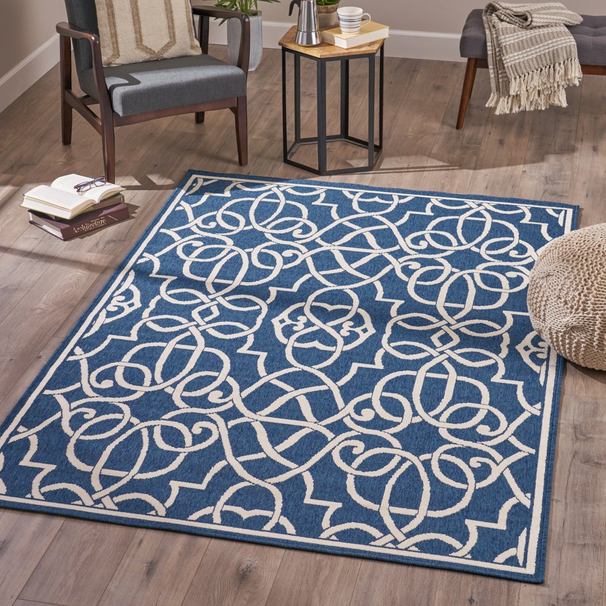 Alfonso Indoor Geometric Area Rug, Navy And Ivory - Navy + Ivory, 8' X 11'