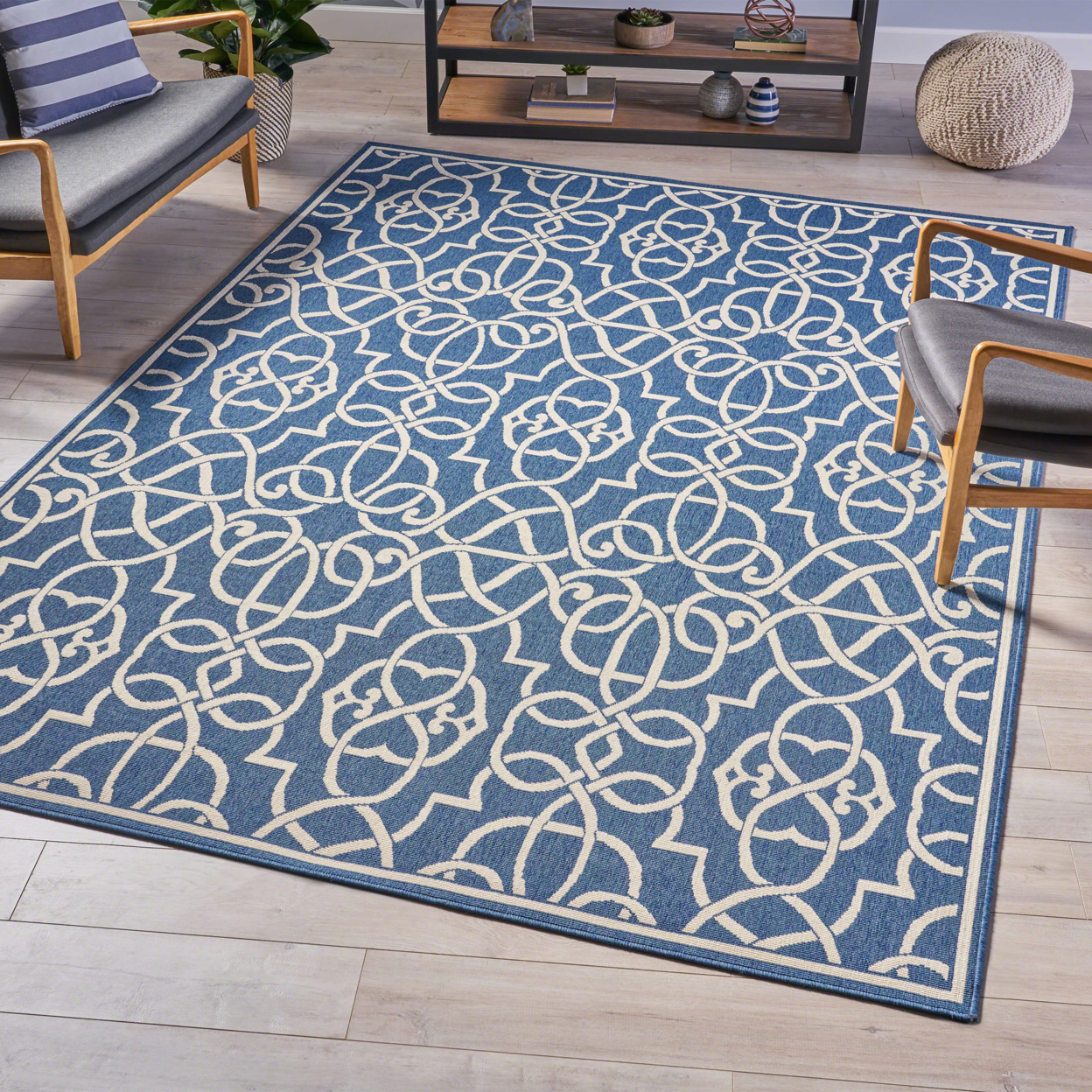 Alfonso Indoor Geometric Area Rug, Navy And Ivory - Navy + Ivory, 5' X 8'