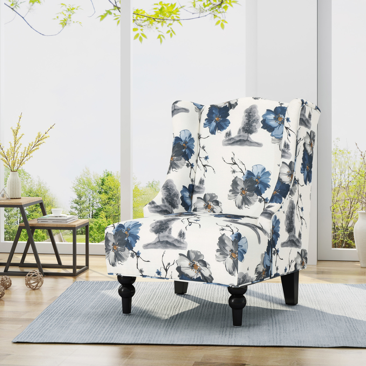 Alonso High-Back Fabric Club Chair, Black Checkerboard And Dark Charcoal - Print