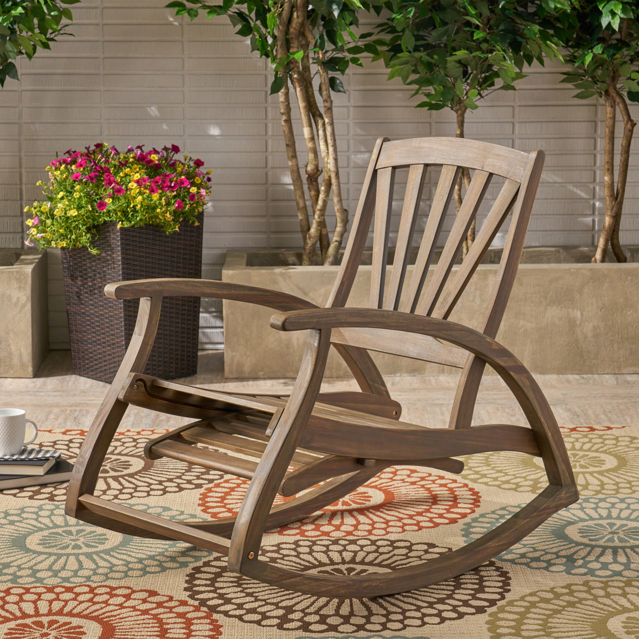 Alva Outdoor Acacia Wood Rocking Chair With Footrest - Gray Finish