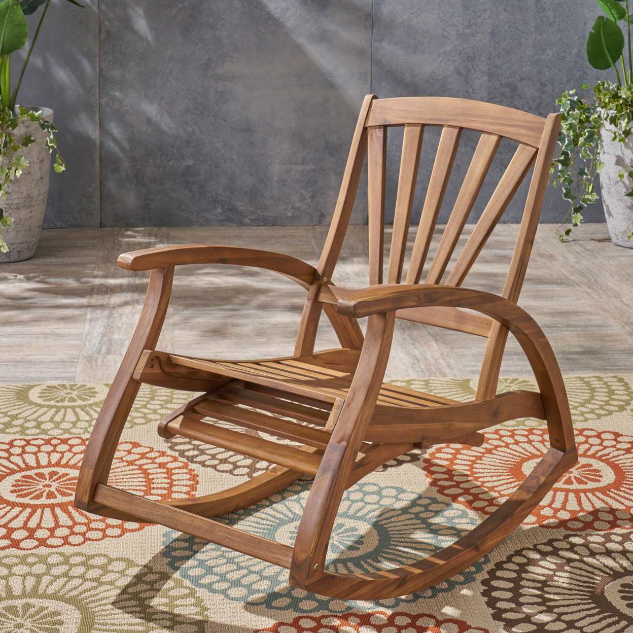 Alva Outdoor Acacia Wood Rocking Chair With Footrest - Gray Finish