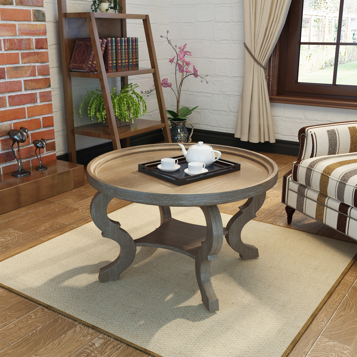 Alteri Finished Faux Wood Circular Coffee Table - Natural