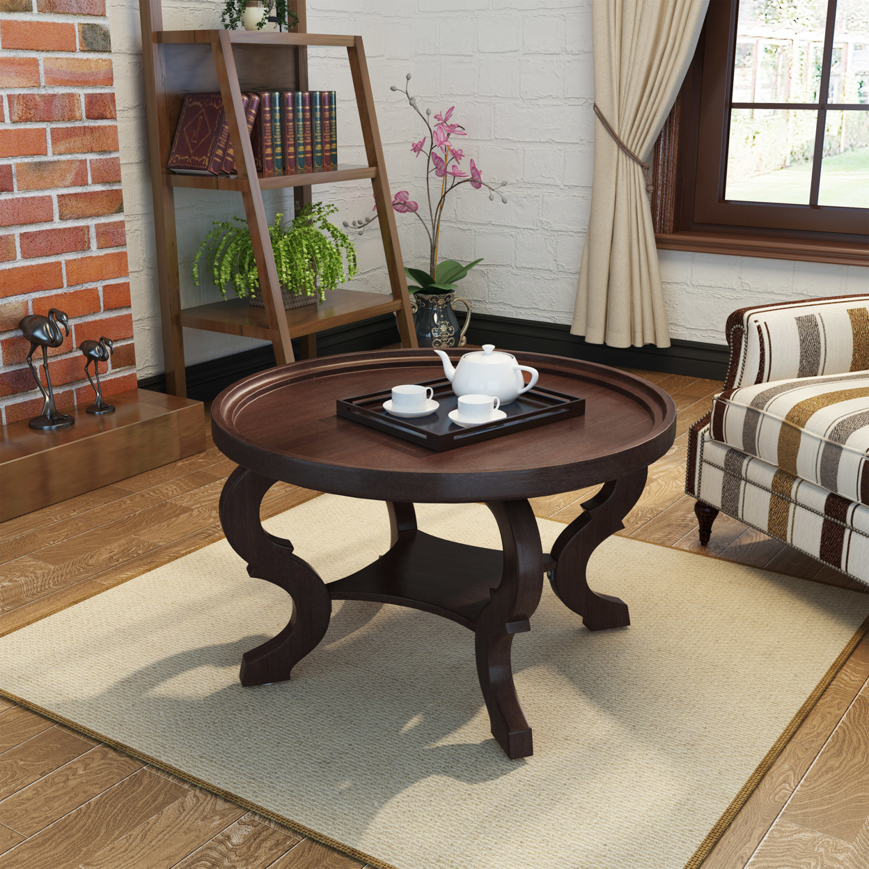 Alteri Finished Faux Wood Circular Coffee Table - Dark Walnut